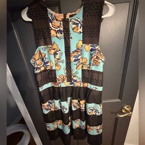 BCBGMaxAzria Floral Midi Dress - Black and Blue